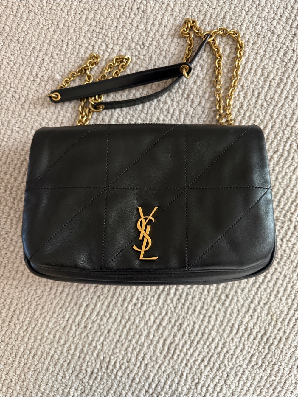 Saint Laurent Black Quilted Leather Shoulder Bag with Gold Chain